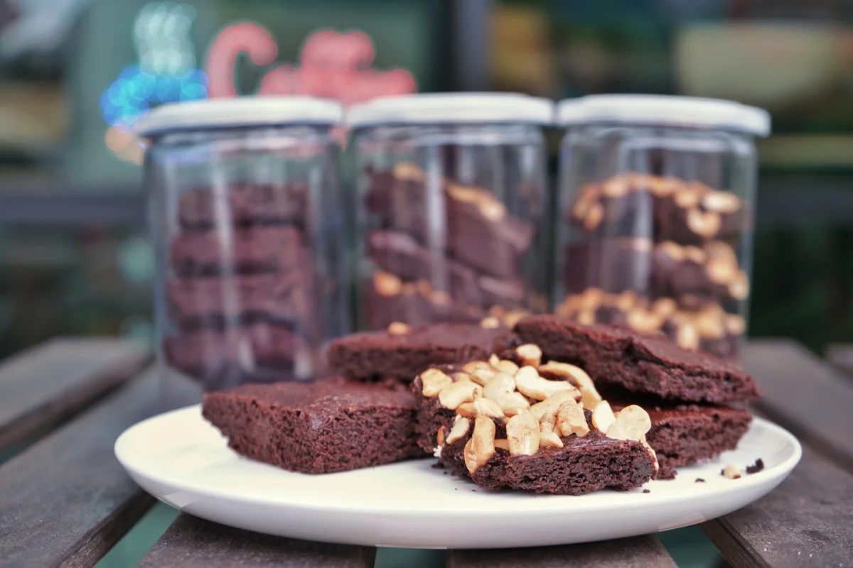 Close-up of brownies in plate on table